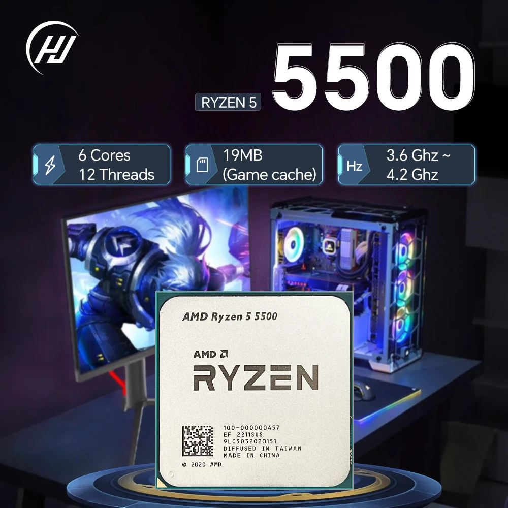AMD Ryzen 5 5500 R5 5500 3.6 GHz 6-Core 12-Thread CPU Processor 7NM L3=16M 100-000000457 Socket AM4 No Fan