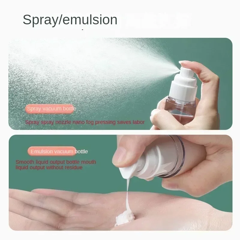 Botella con bomba de crema sin aire transparente para viaje, dispensador de vacío reutilizable recargable, contenedor sin aire, botella de maquillaje, 10/15/30/50/80/100ML
