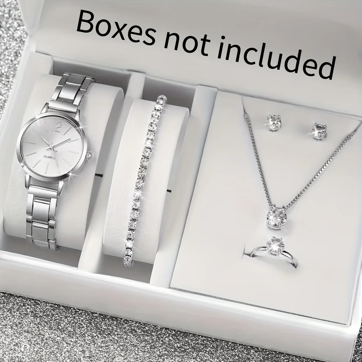 6 Pçs/set Moda Feminina Relógio de Quartzo Banda de Aço Inoxidável Relógios de Pulso Conjunto de Jóias de Diamante (Sem Caixa)