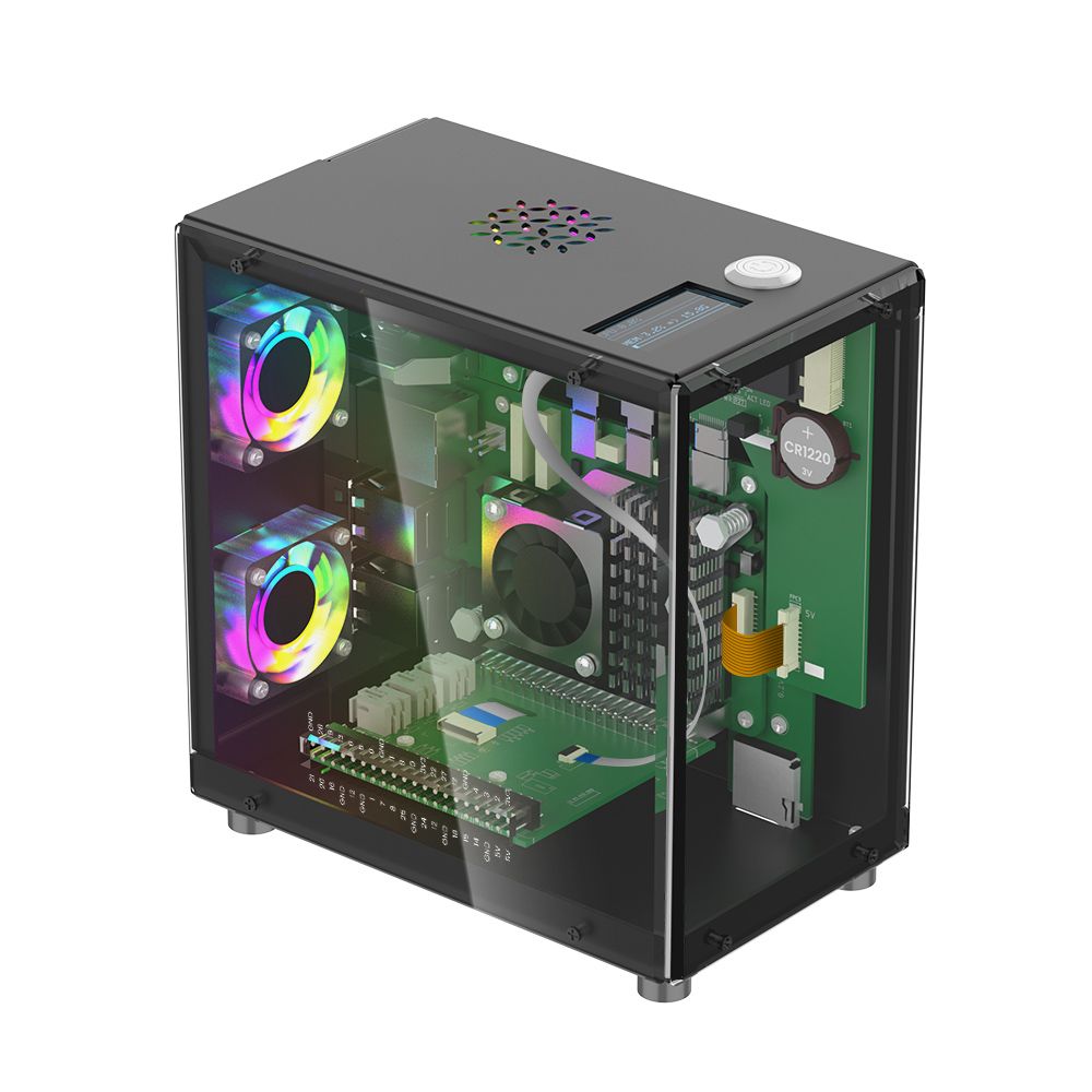 Elecrow Mini PC Case With 1.3'' OLED Screen, 3xCooling Fans,PCIe M.2 Socket,RGB Color Light For Raspberry Pi 5,Jetson Orin Nano