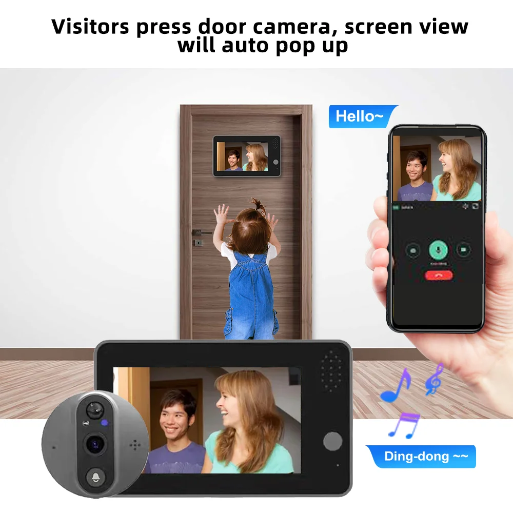 1080P Tuya Smart WiFi Door Bell Eye Peephole Camera Viewer 2-way Audio Home Security  4.3' FHD Digital Viewer Alexa Doorbell
