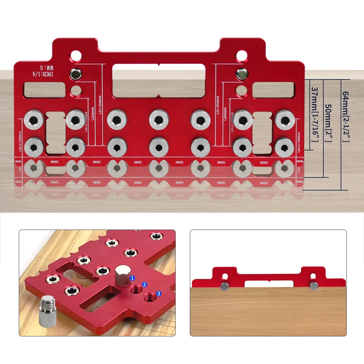 อลูมิเนียม Pocket Hole Jig Kit, 1 ชุด Handle Pitch Punch Hole Locator, ชั้นวาง Pin เจาะท่องเที่ยว Jig, รูตรงเจาะแม่แบบ
