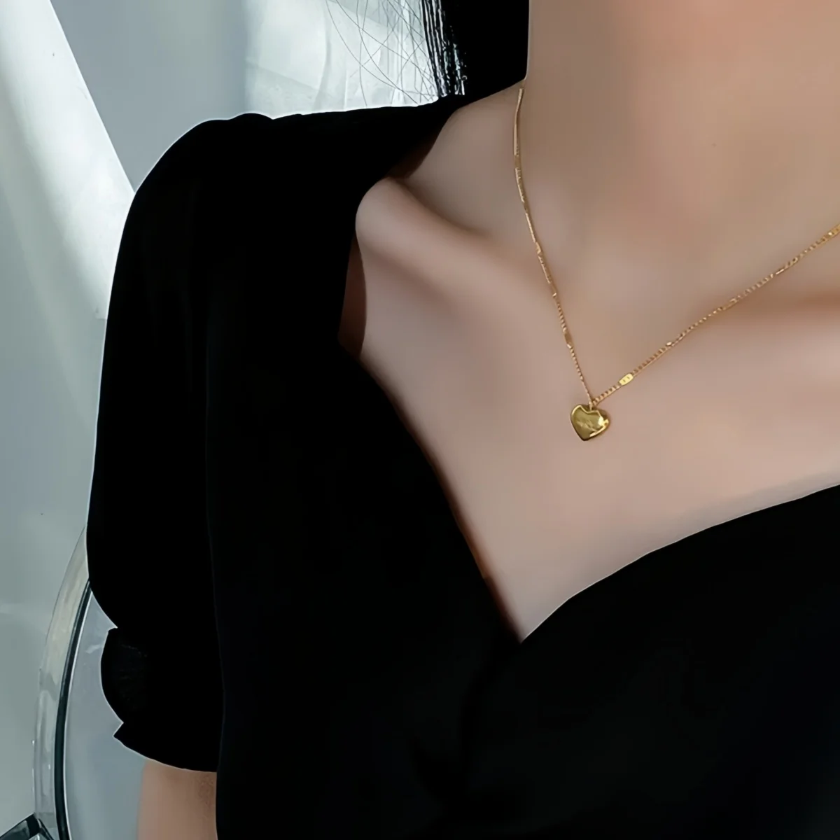 Collana con ciondolo amore in oro e acciaio al titanio da donna, moda alla moda, festa, gioielli, regalo per il giorno di Natale