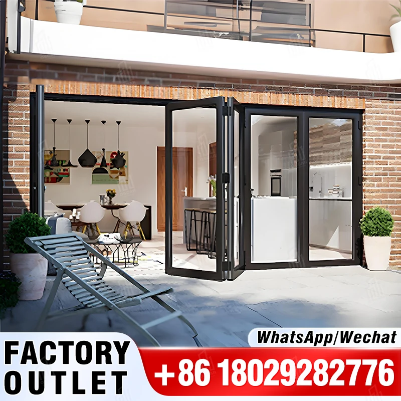 Large Modern Internal Lockable Accordion Sliding Aluminum Bifold Folding Double Glass Patio Doors