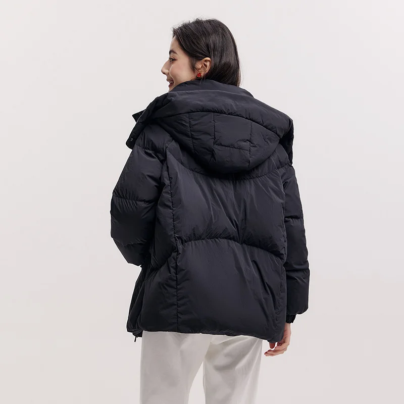 Semir jaqueta de comprimento médio feminina solta ajuste com capuz casaco texturizado 2025 novas casacos de inverno feminino casual estilo quente
