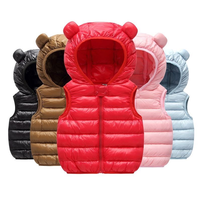 New Baby Boys Girls Gilet caldo Autunno Inverno Gilet in cotone con orecchie Capispalla per bambini Abbigliamento per bambini Giacca con cappuccio Gilet