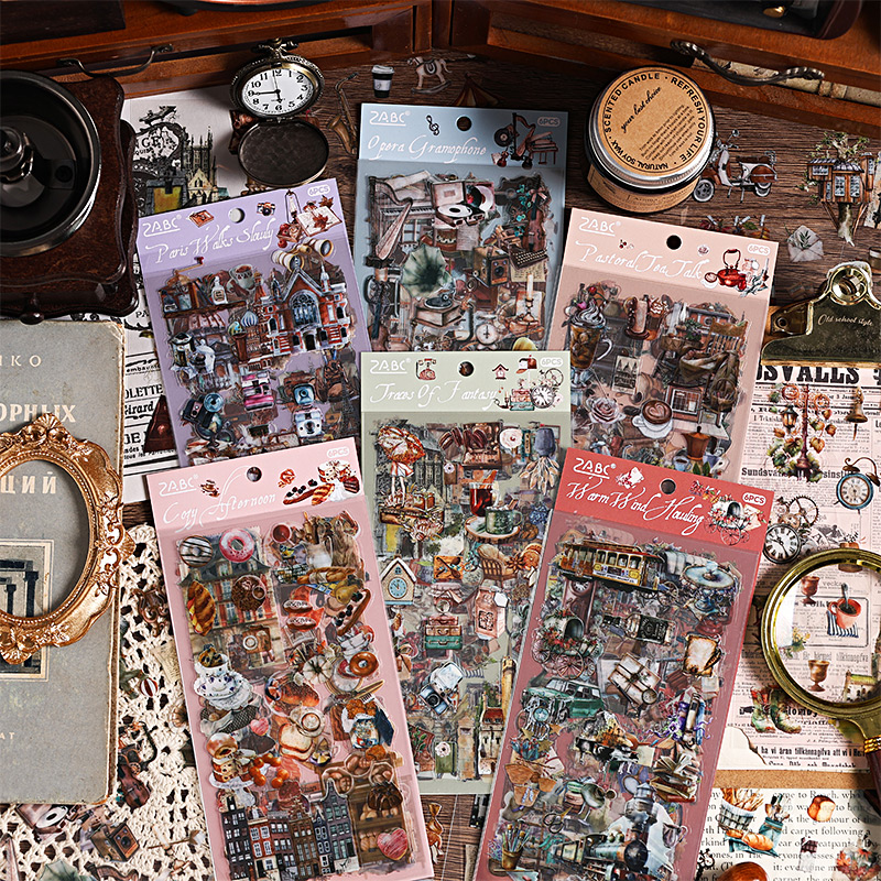 JIANQI 6 Stück literarische Retro-Aufkleber, PET-Materialien, DIY, Scrapbooking, Kunst, Collage, Schreibwaren, Planer, Dekor, Tagebuch, Aufkleber
