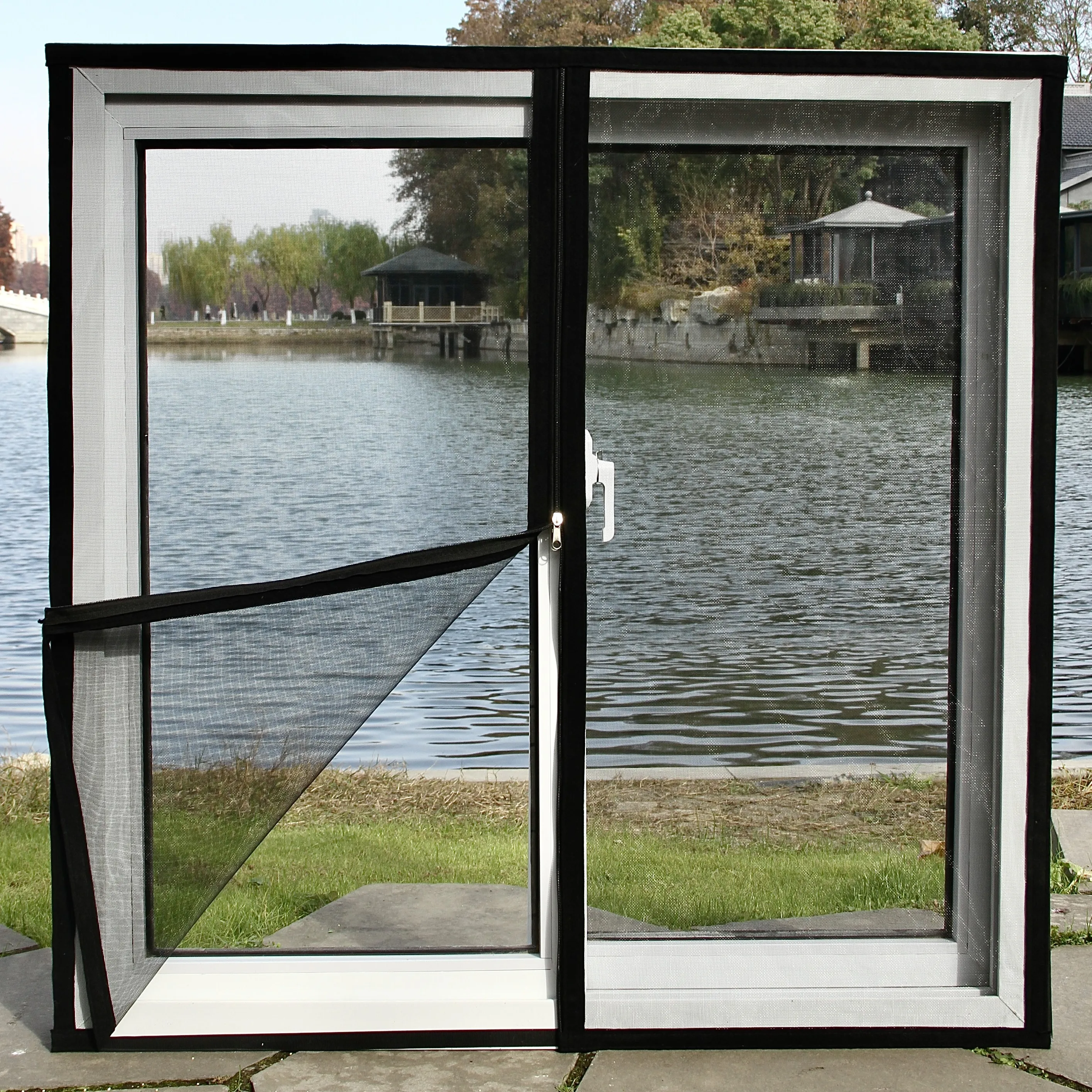 Malla de pantalla antimosquitos con ventana negra personalizada, malla de pantalla invisible autoinstalada, autoadhesiva para el hogar sin perforaciones