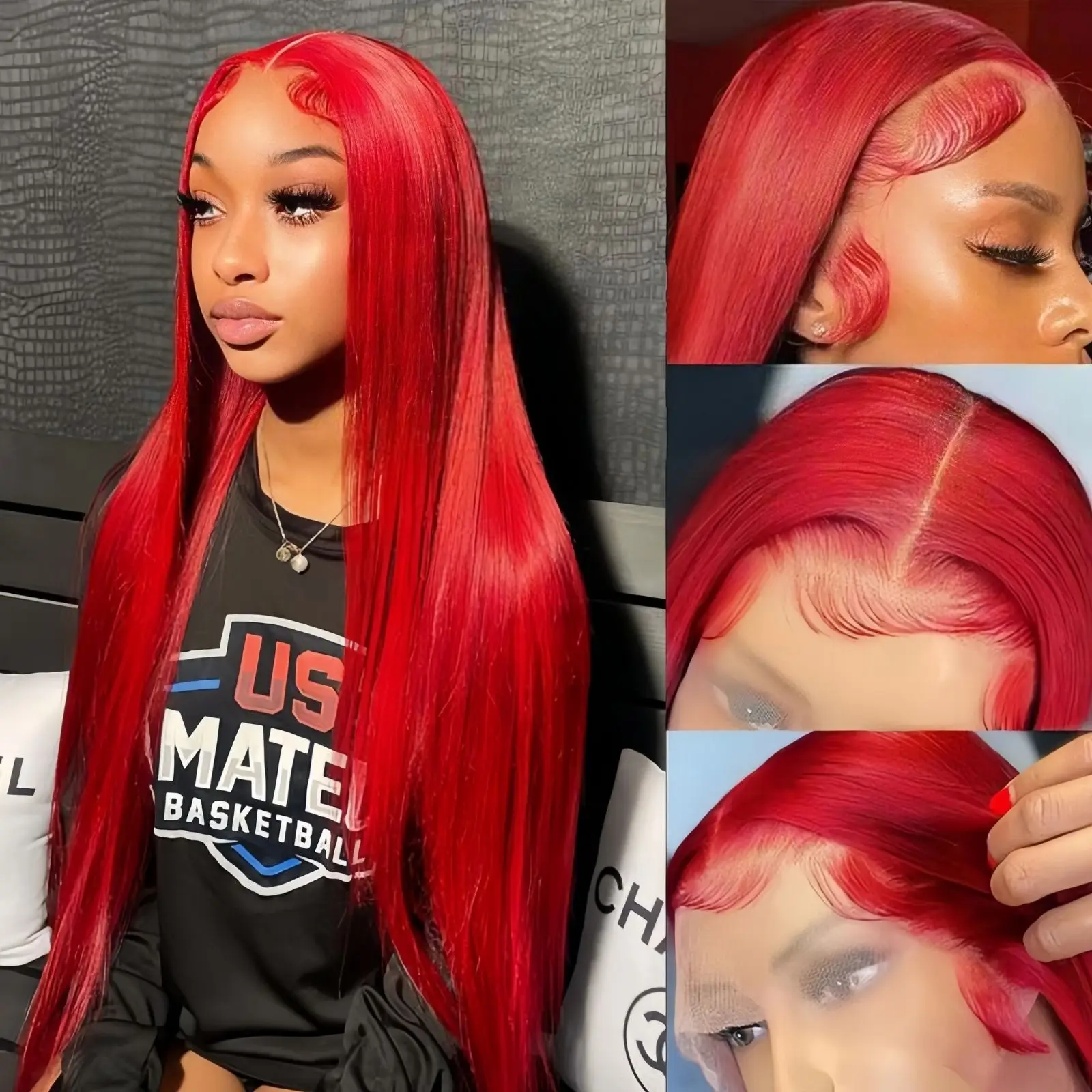Perruque Lace Front Wig Synthétique Rouge Bordeaux, Cheveux Longs et Lisses, Couleur Vin Foncé, pour ixCosplay, pour Femme, 13 Tages
