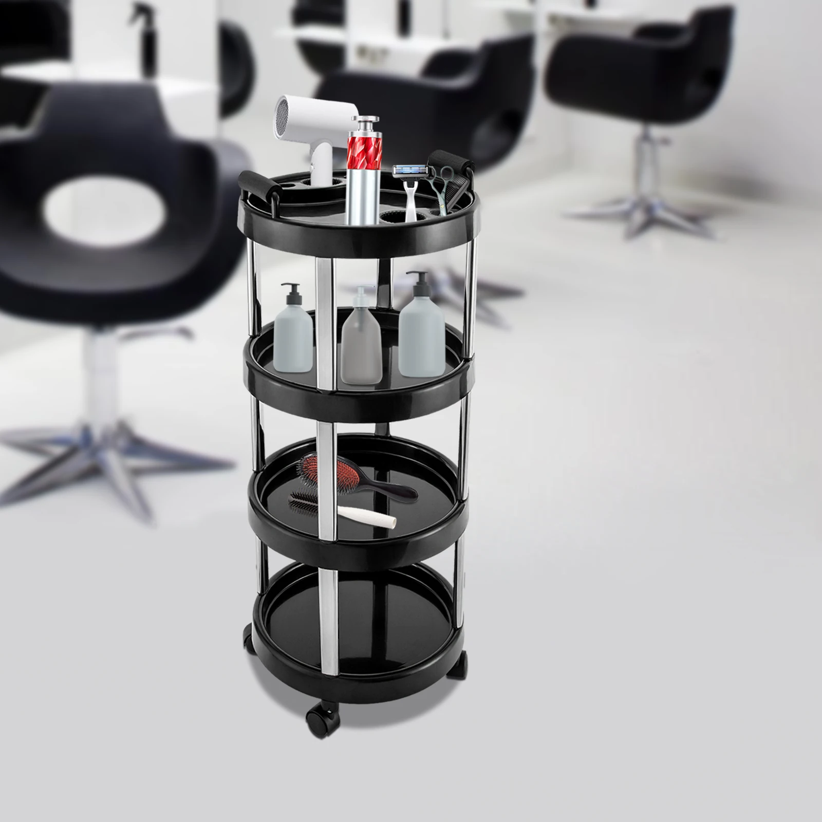 Carrello mobile per salone di bellezza a 4 livelli, parrucchiere, barbiere, carrello per capelli, organizer per cosmetici
