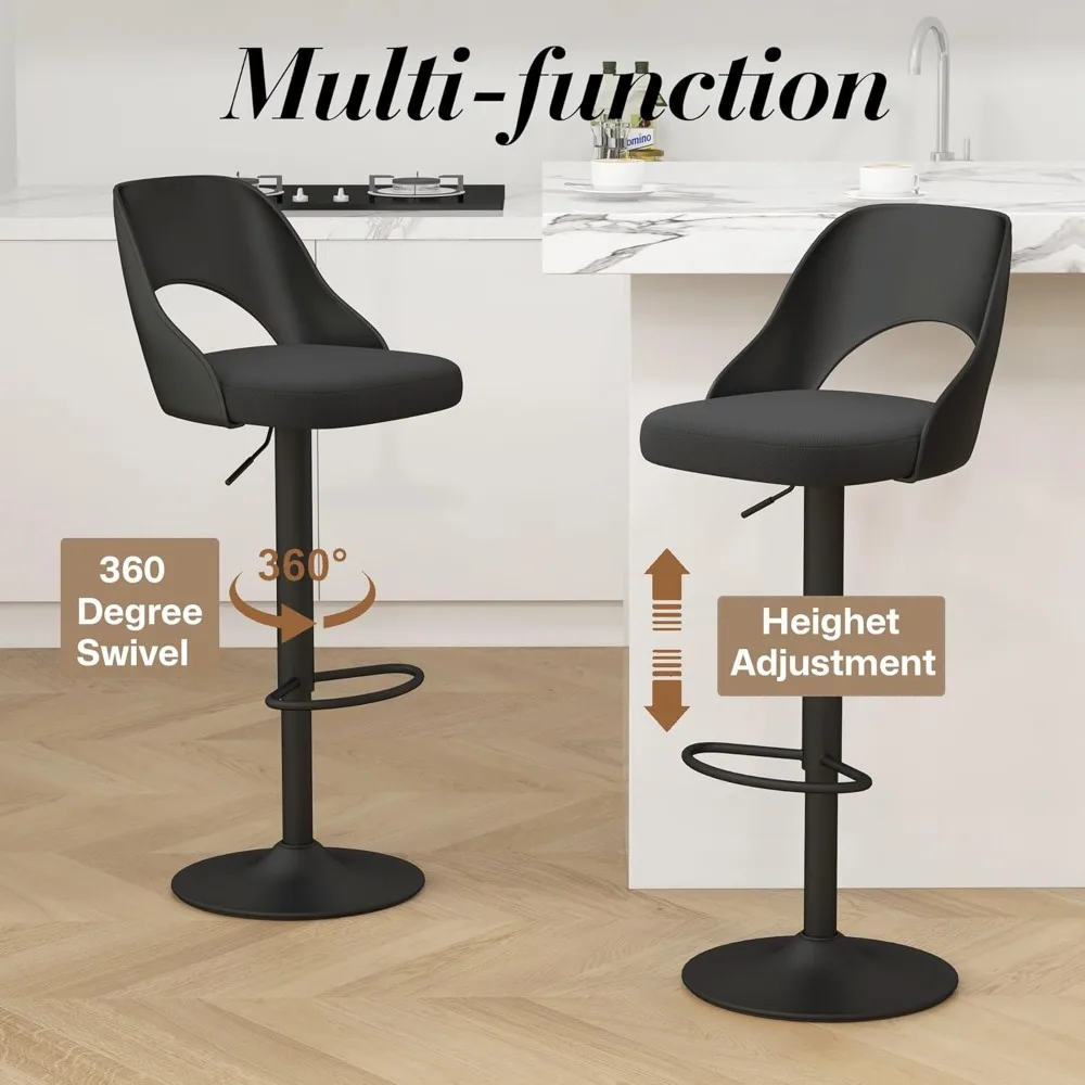 Height Adjustable Swivel Counter Bar Stool with Hollowed-Out PP Back, Upholstered Chair with Metal Bas
