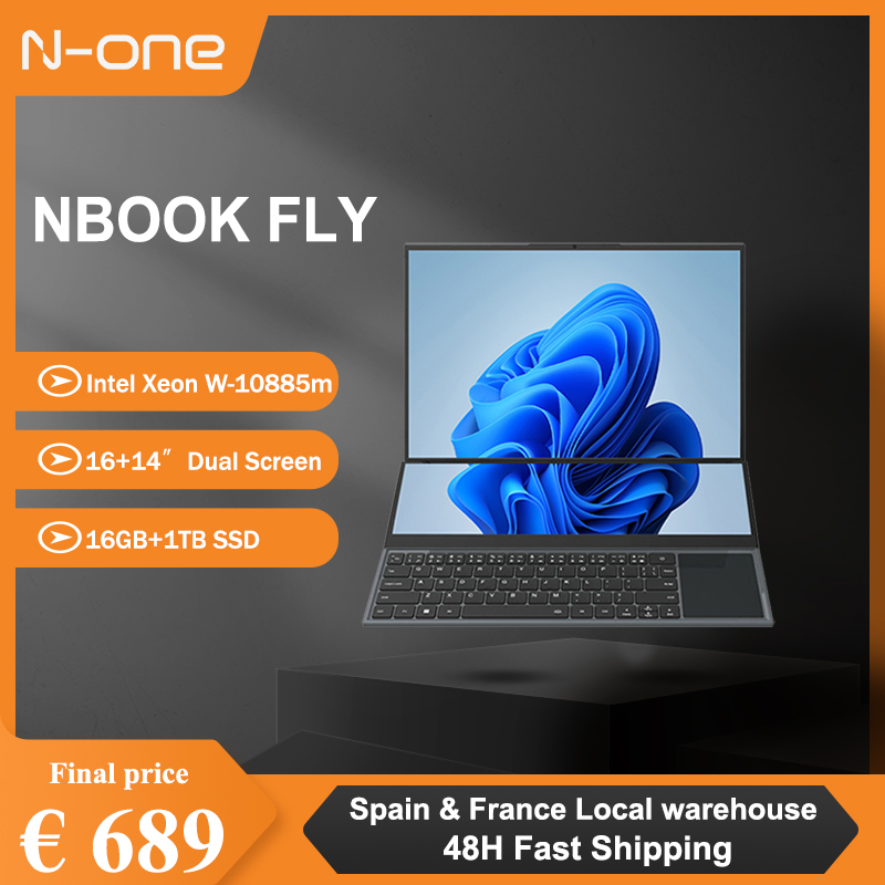 N-one-Ordinateur portable Nbook Fly, Intel®Xeon, Xeon®W-10885m Windows 11 Pro 16 Go + 1T Double Écran 16 en effet + 14 en effet Tactile Sub Office Study Computer