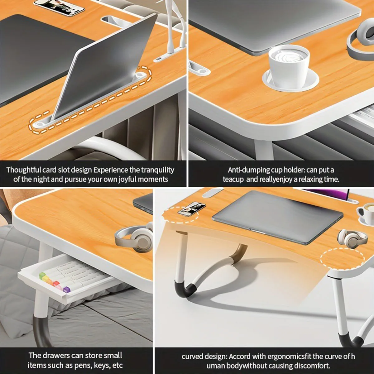 Portable Laptop Desk with USB Light, Small Fan, Cup Holder, Tablet Slot, and Lifting Handle - Foldable Laptop Table for Working,