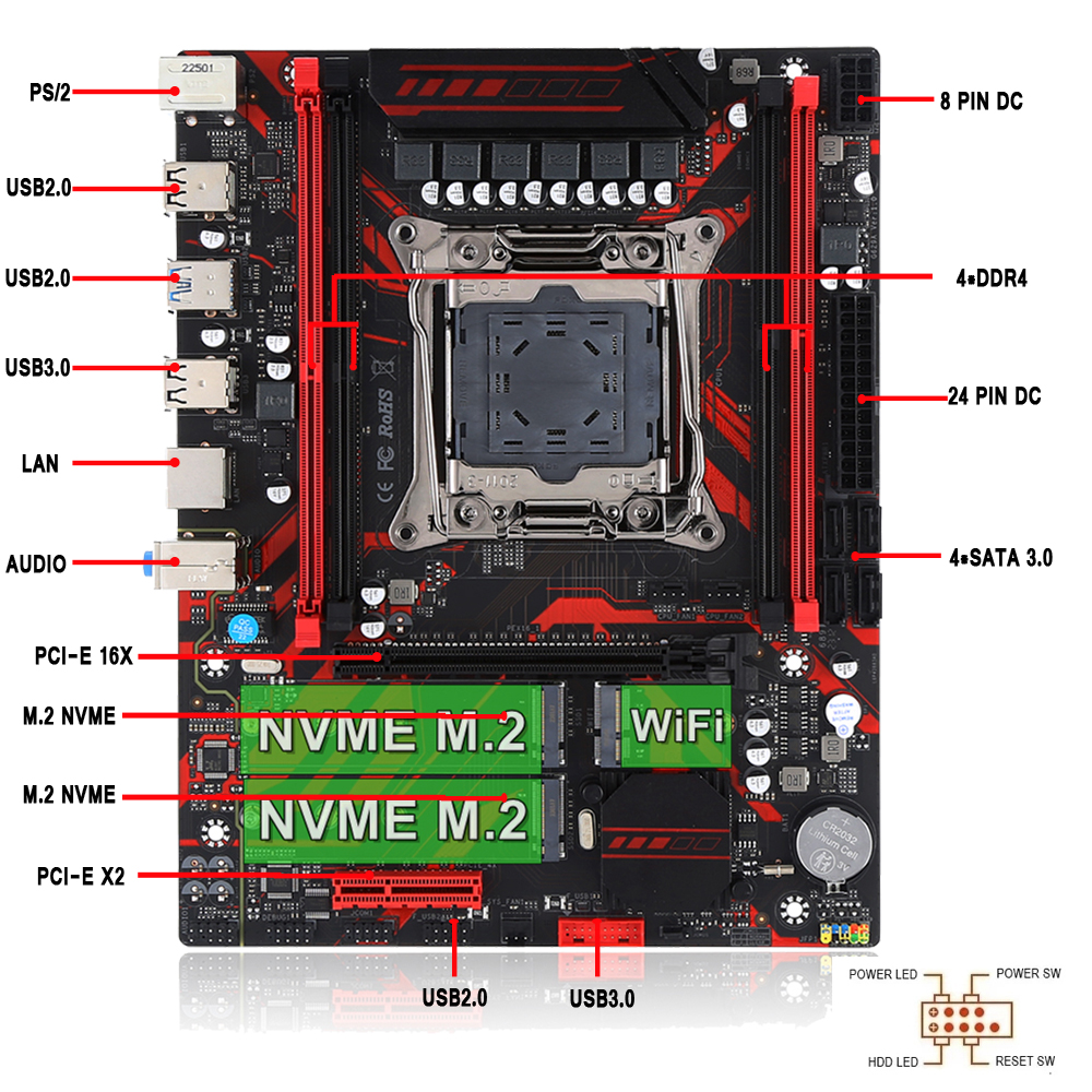 X99 Kit carte mère LGA2011-3 ensemble avec processeur E5 2680 V4 32GB (2*16GB) DDR4 2133Mhz mémoire E5 2680V4 carte mère à quatre canaux