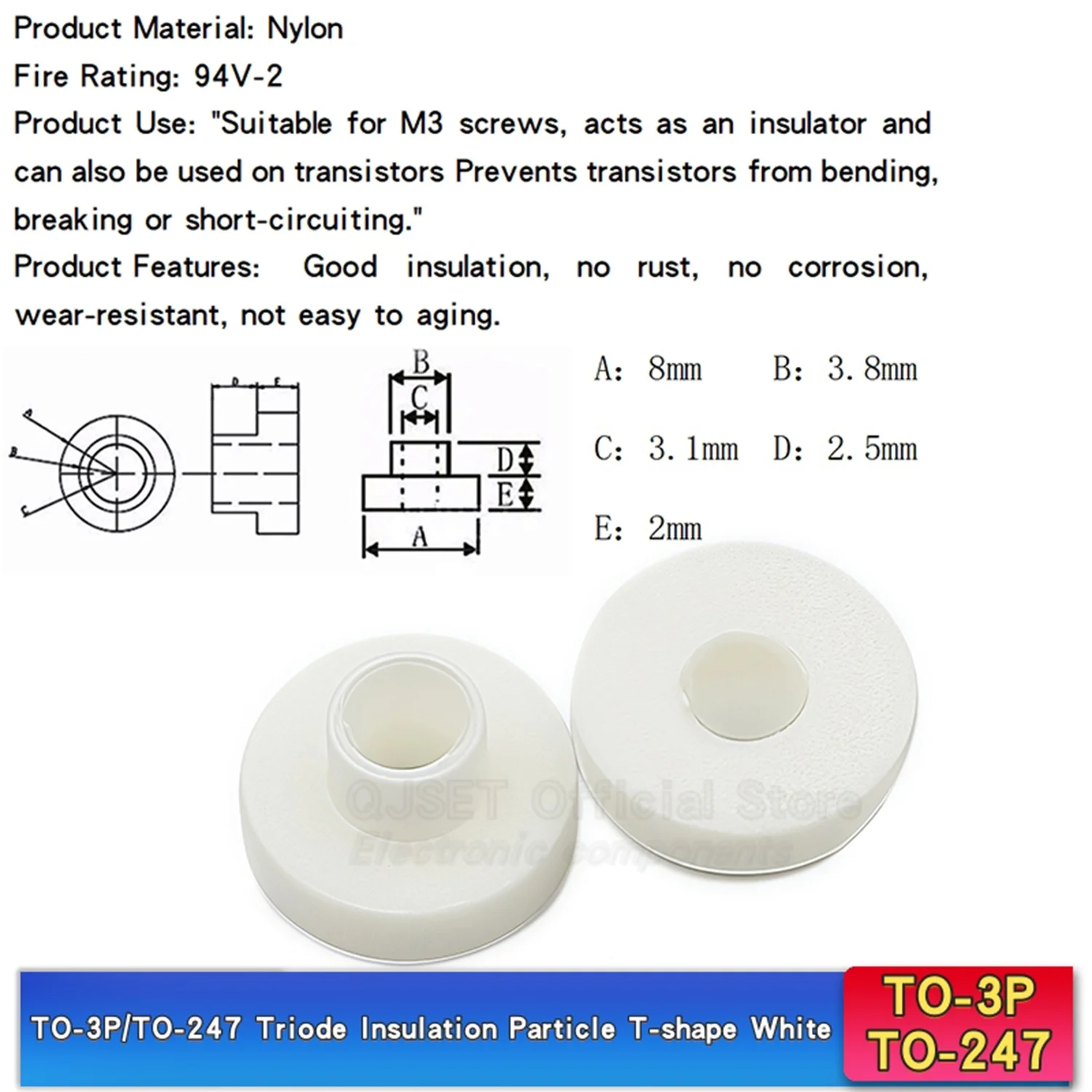 100 ชิ้นฉนวนกันความร้อนเม็ด TO-220 TO-3p TO-247 triode พิเศษ M3 สกรูฉนวนแหวนเครื่องซักผ้าหมวก t - type ทรานซิสเตอร์ปะเก็น nylon3mm