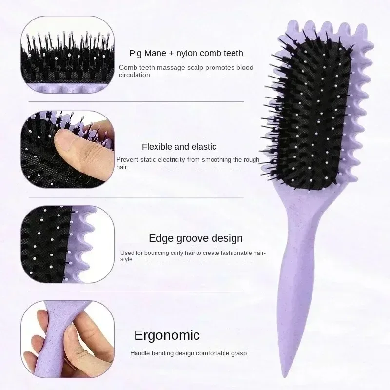 Salon Styling Krullend haar Stylingborstel Krulhaarborstel voor kammen en vormgeven Krullen voor heren en dames Verminder trekgereedschap