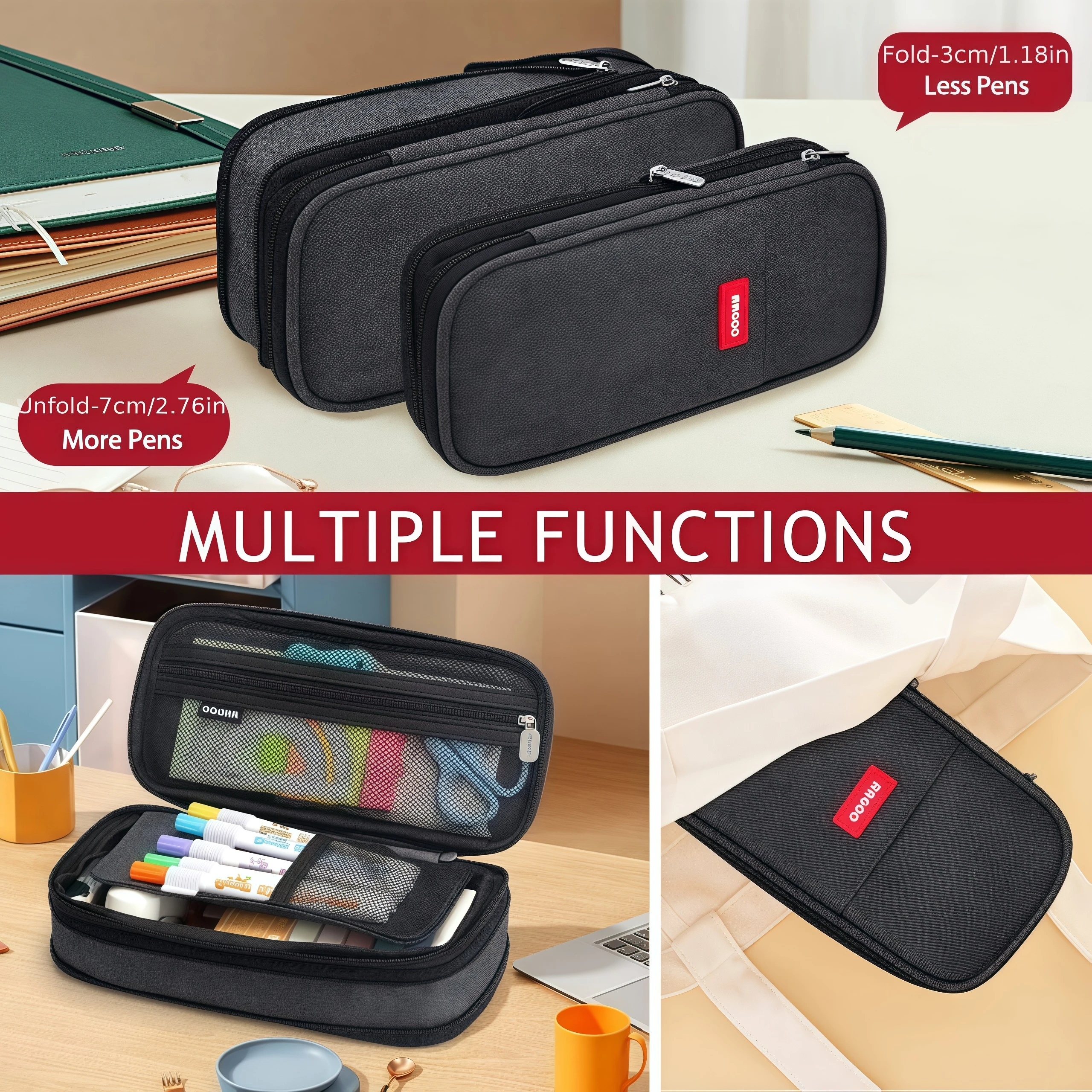 Multi-functional double-layer canvas pencil bag, large capacity portable waterproof stationery bag, essential school supplies
