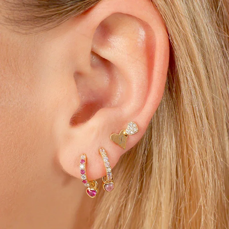 Pendientes de aro de corazón de cristal rosa con aguja de Plata de Ley 925 para mujer, pendientes colgantes geométricos a la moda, regalos de joyería de lujo