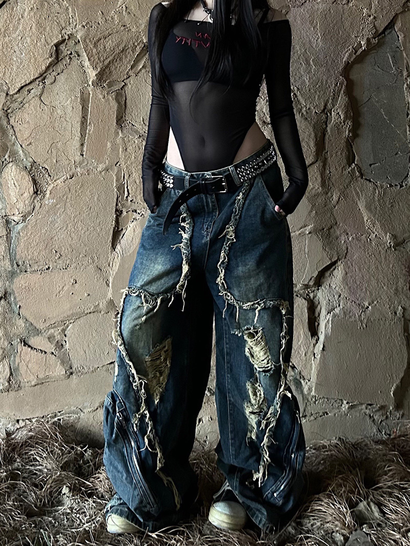 女性黒ゴシックカーゴジーンズ原宿 Y2k 日本の 2000 年代スタイル美的エモデニムパンツジーンズパンツヴィンテージゴミ服