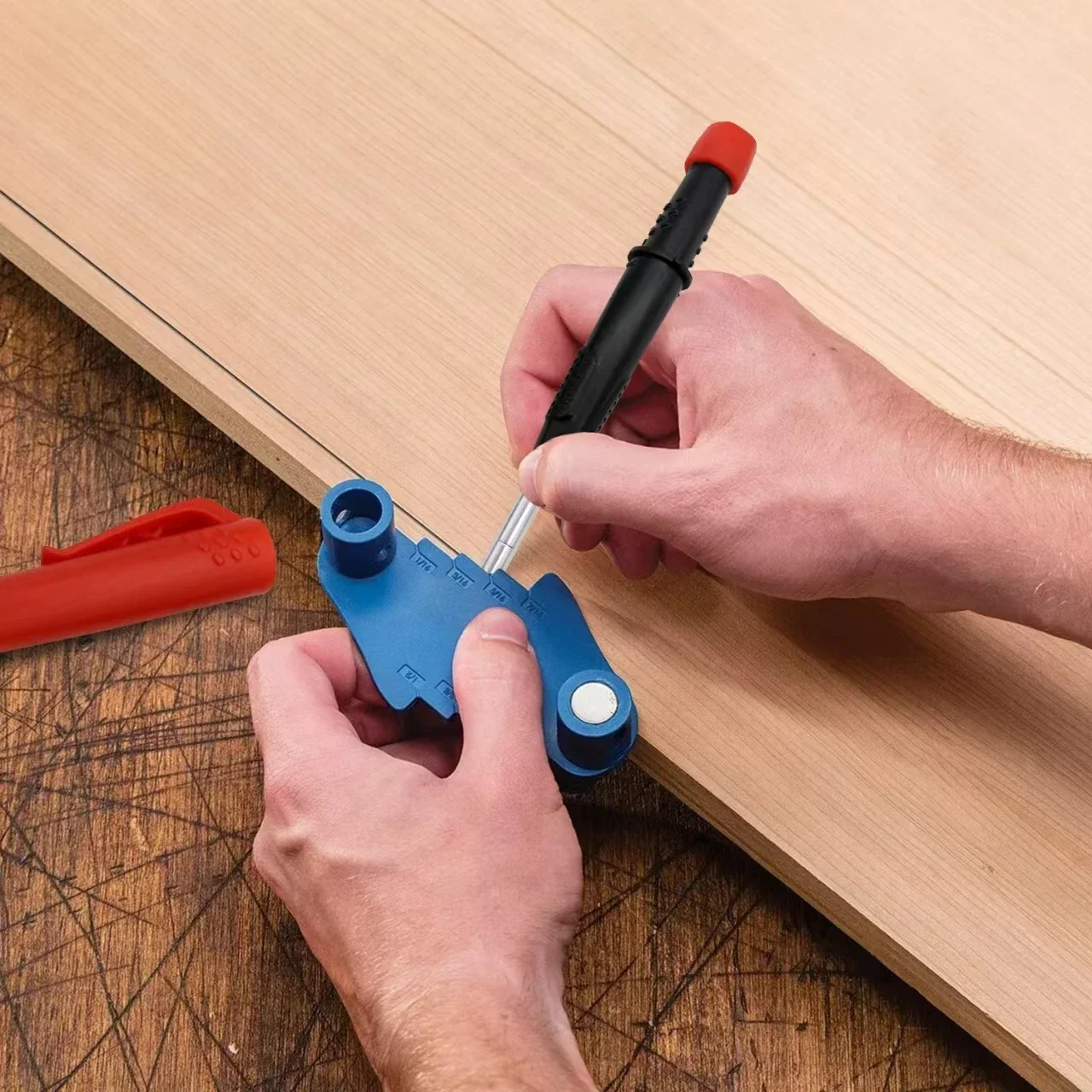 Lápiz mecánico de carpintero sólido, tapa de bolígrafo de diseño de una sola pieza con sacapuntas, lápiz de construcción para carpintería, suministros de papelería
