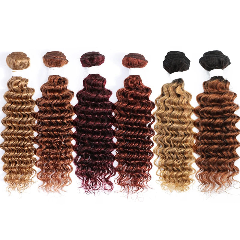 Onda profunda pacotes de cabelo humano 99j marrom colorido tecer pacotes de cabelo humano 8-26 polegadas pacote de cabelo remy brasileiro ofertas 1/3/4 pçs