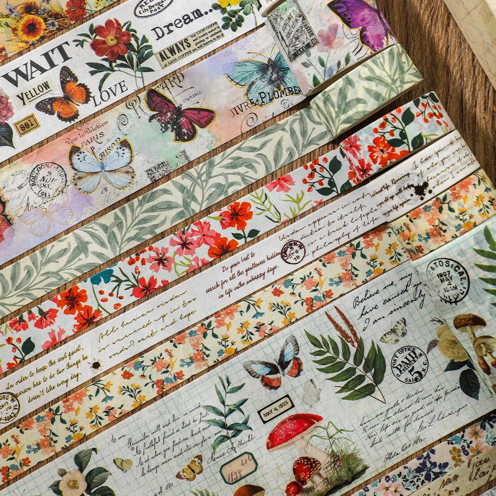 20 ม้วน Vintage Washi เทปชุดผีเสื้อดอกไม้ Masking เทป (3 ม้วน Bronzing เทป) อุปกรณ์ Scrapbooking