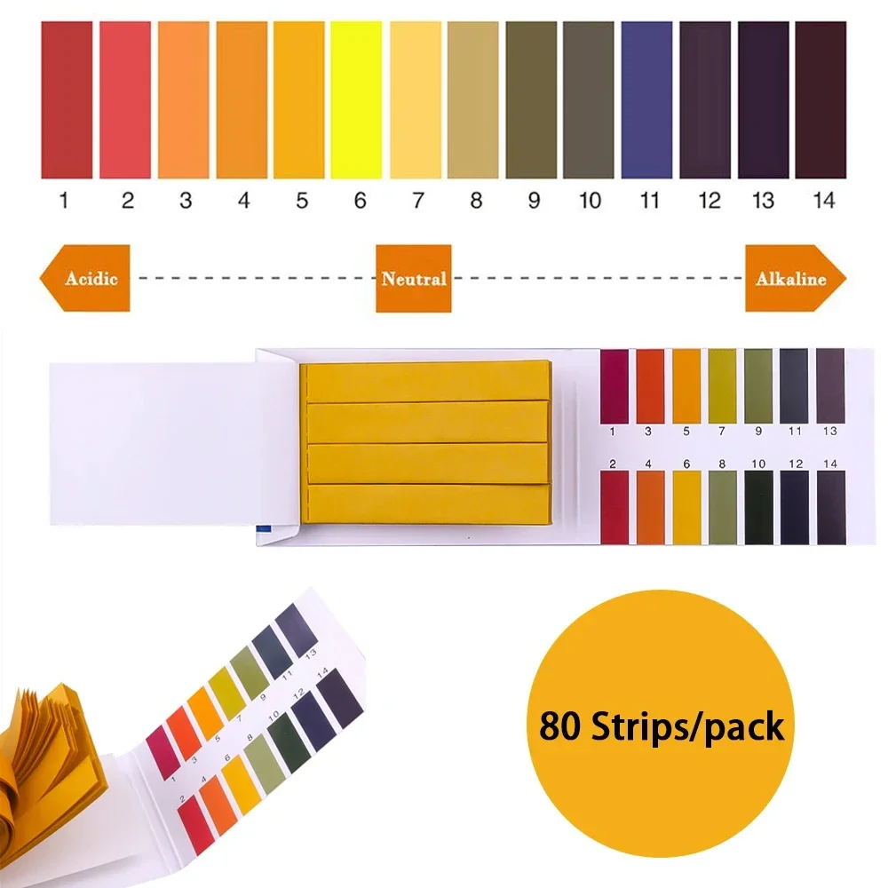 80 strisce professionali 1-14 ph Strisce reattive per tornasole Strisce reattive per pH Cosmetici per acqua Strisce reattive per acidità del suolo con scheda di controllo