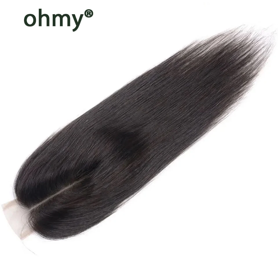 Ohmy 50g 4/5/6 pacotes de cabelo humano com fecho kim k 2x6 vietnã em linha reta transparente parte intermediária fechamento de renda e pacote completo