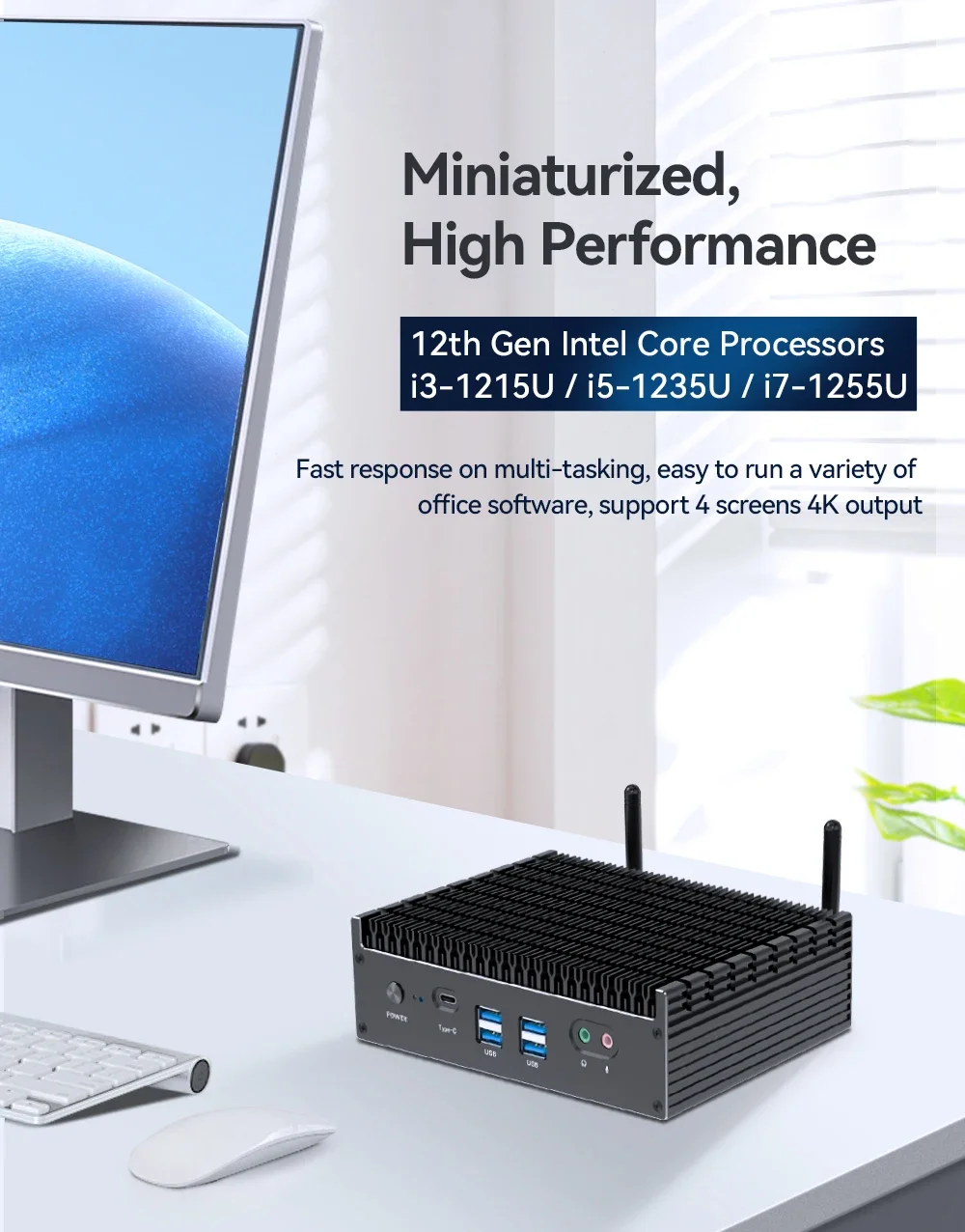 Fanless Intel 13th Generation i7 1355U i5 1335U Min PC Dual-DDR4 2x M.2 NVME SSD Slots 4K UHD WiFi6 Thunderbolt 4 Computer