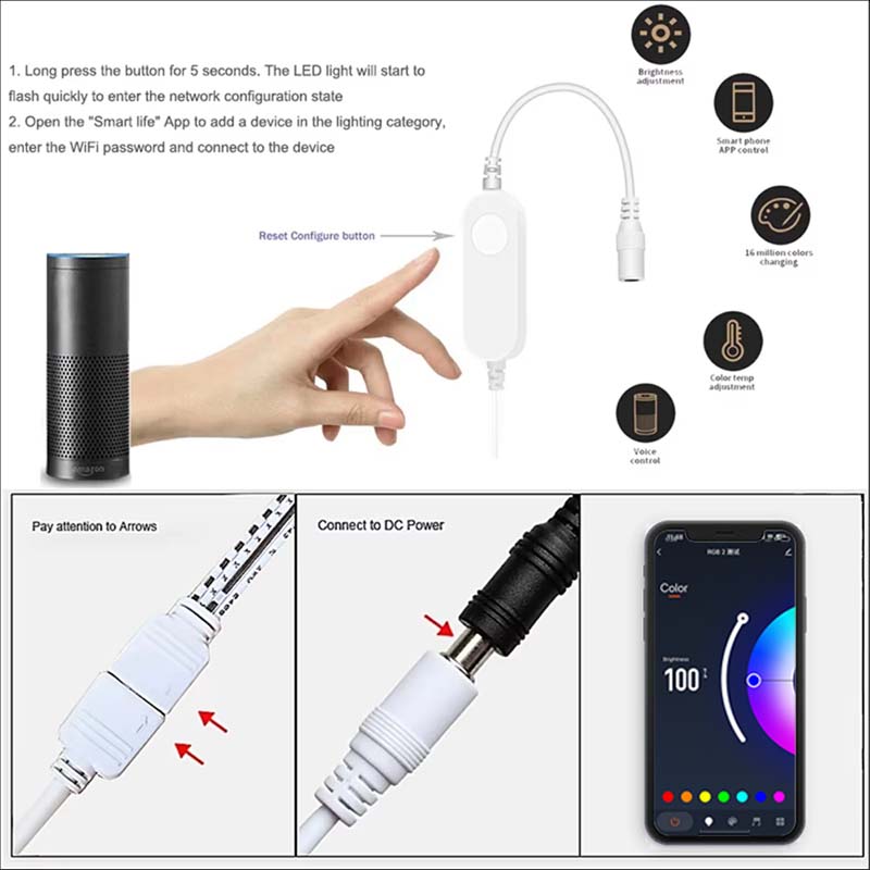 DC12V Tuya WIFI RGB LED sotto l'armadio luce dimmerabile Puck Light Festival bancone della cucina arredamento per mobili Alice Alexa Google Home