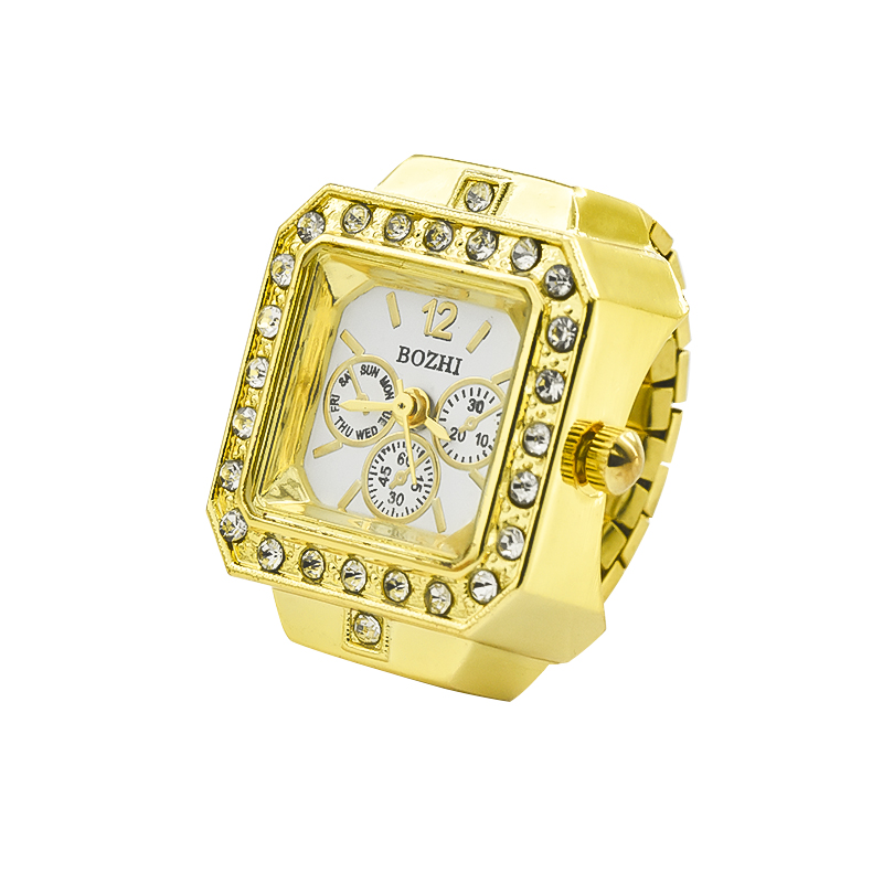 Nieuwe Hot Sales Creatieve Diamond Set Britse Ring Horloge Legering Shell Vinger Vierkante Wijzerplaat Paar Mannen En Vrouwen