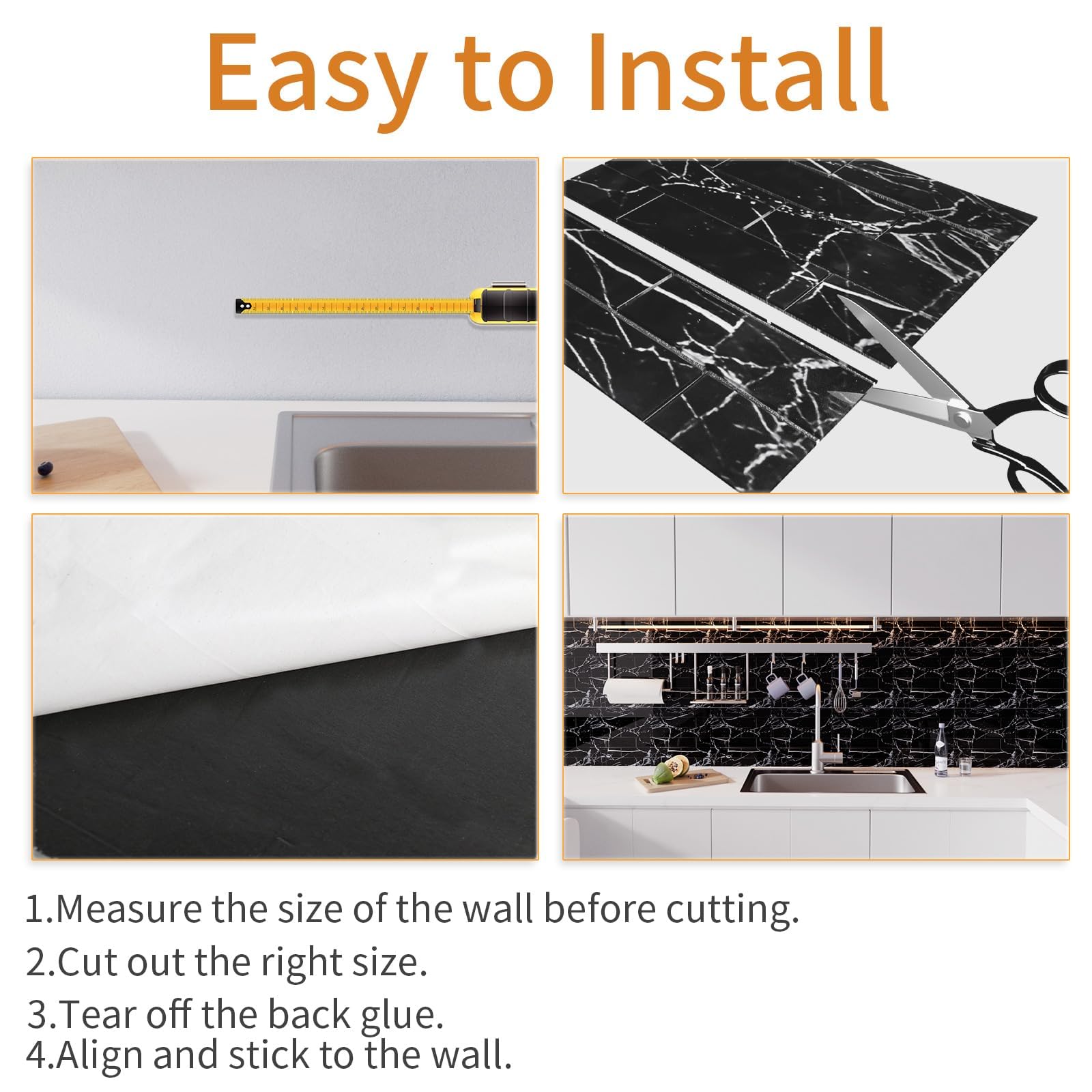 Backsplash Peel and Stick, Back Splashes Black 20 Pieces PET Subway Tile, 3D Wall Panels for Kitchen, Bedroom, Stairs