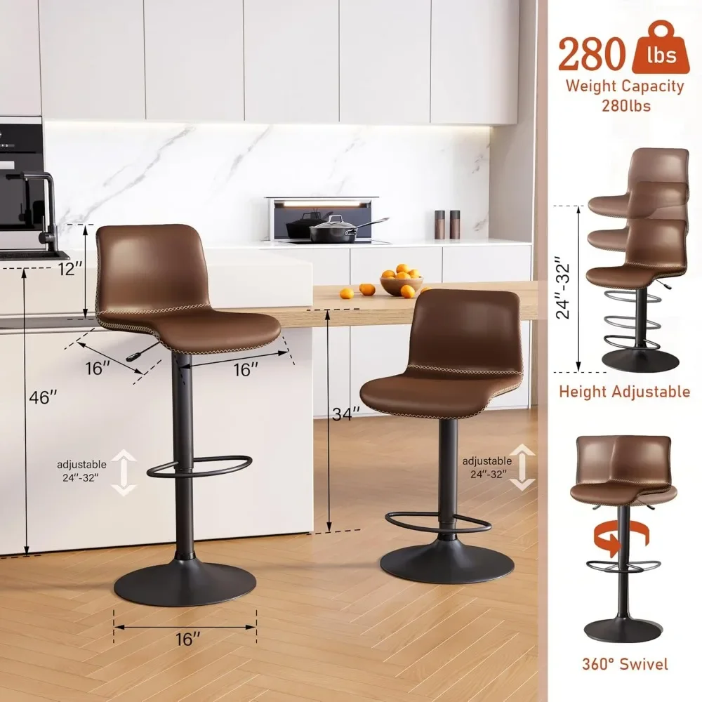 Swivel Set of 4, Counter Height with Back, Adjustable Stools 24" to 32", Bar Stools for Kitchen Island
