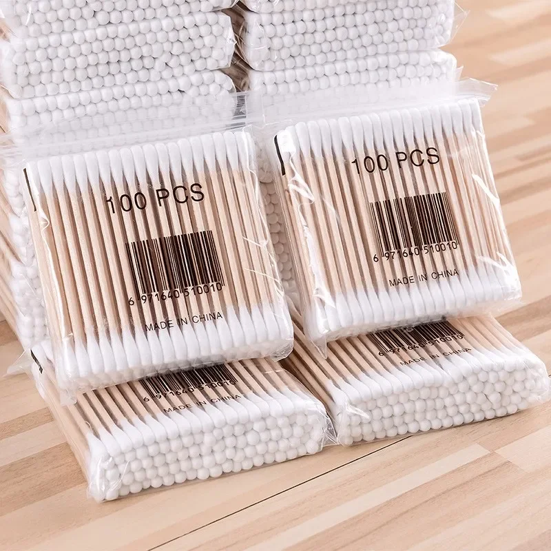 500/100 hisopos de algodón de cabeza redonda hisopos de algodón de cabeza redonda doble, palos de bambú herramientas cosméticas puntiagudas de precisión para uñas