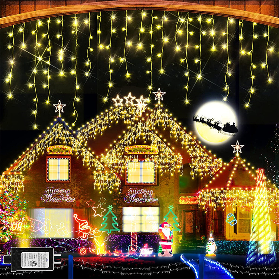 6m 10m 15m 18m Solar Weihnachten Eiszapfen Lichter Outdoor Solar Vorhang Lichterkette mit Remote Solar hängen Wasserfall Lichterkette