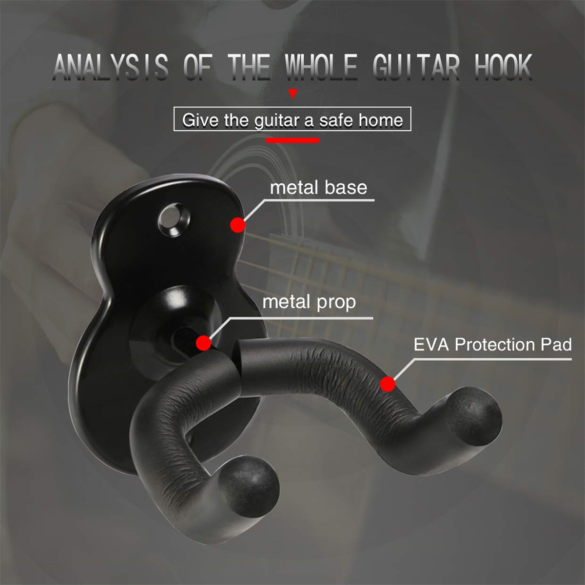 JEWall-Crochet mural en métal pour salariés acoustique, électrique, basse, ukulélé classique