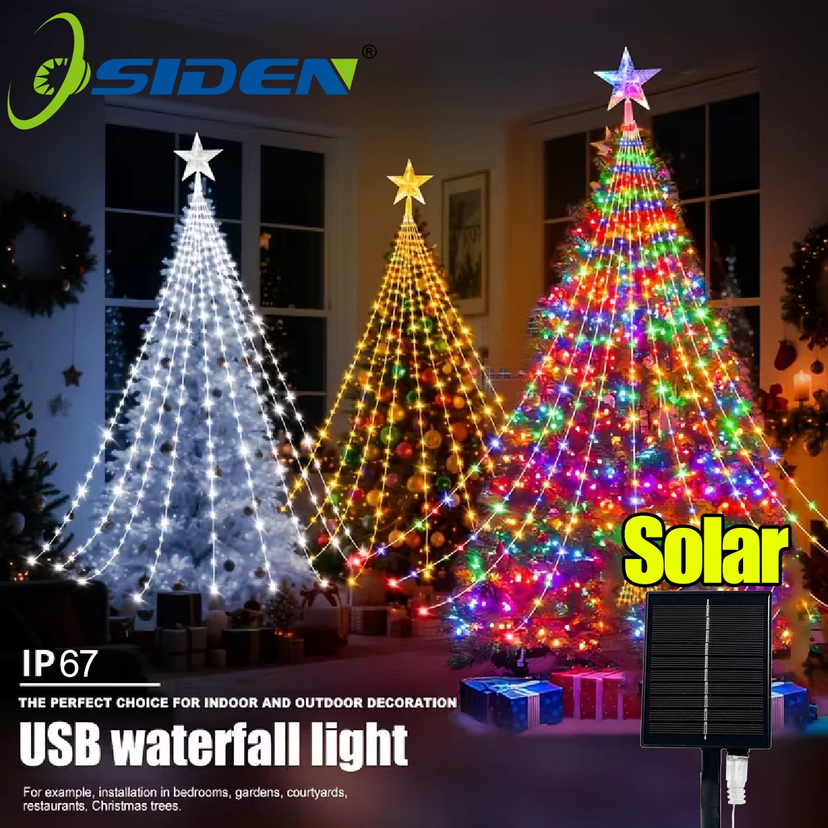 1 szt. Lampki w kształcie pięcioramiennej gwiazdy, zasilane przez USB/energię słoneczną, świąteczne lampki sznurkowe na Boże Narodzenie, Halloween, dekoracja domu