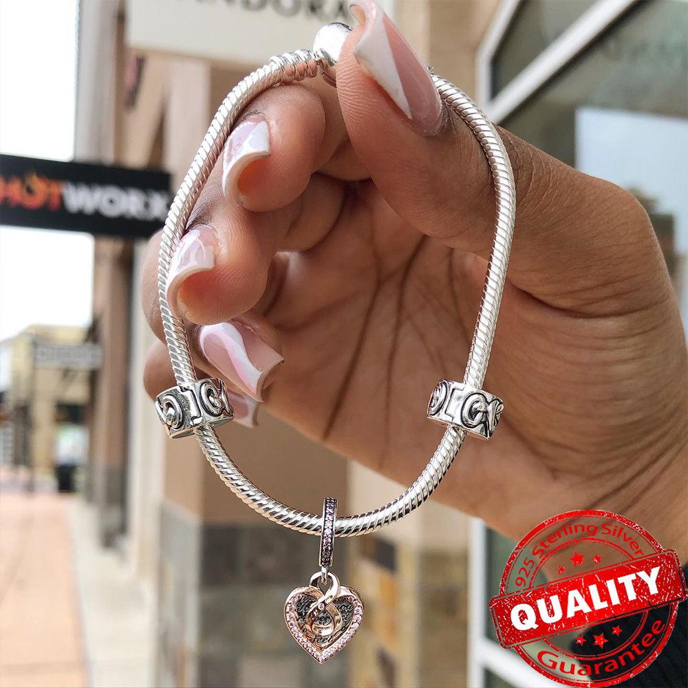 Nova chegada 925 prata esterlina amor você mãe entrelaçado corações infinitos charme caber pulseira original para mulheres colar jóias diy