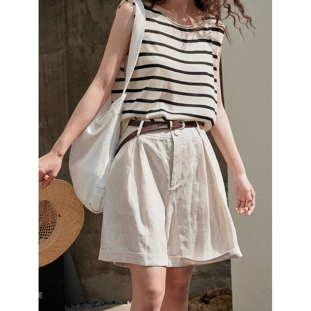 Sommer Korea Stil faul Leinen gekräuselte Shorts weites Bein lose schlanke lässige Hot pants für Frauen