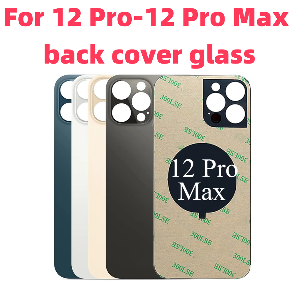 Vidrio trasero + pegamento 3M para IPhone 12 Pro-12 Pro Max, cubierta trasera de cristal, carcasa de repuesto rápido, cubierta de batería, vidrio trasero con agujero grande