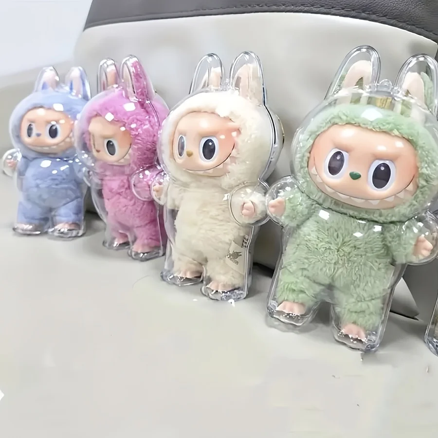 1/6pcs Doll Protective Case for Labubu Have Seat & Macaroon Serie Display Box for POPMart Collectible Cover Acryli Storage Stand