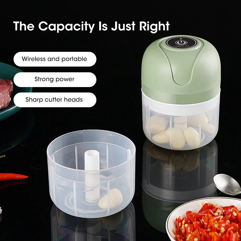 Trituradora de ajo de 250ml, picadora eléctrica de alimentos para cocina, picadora de carne portátil USB, picadora de verduras para utensilios de cocina