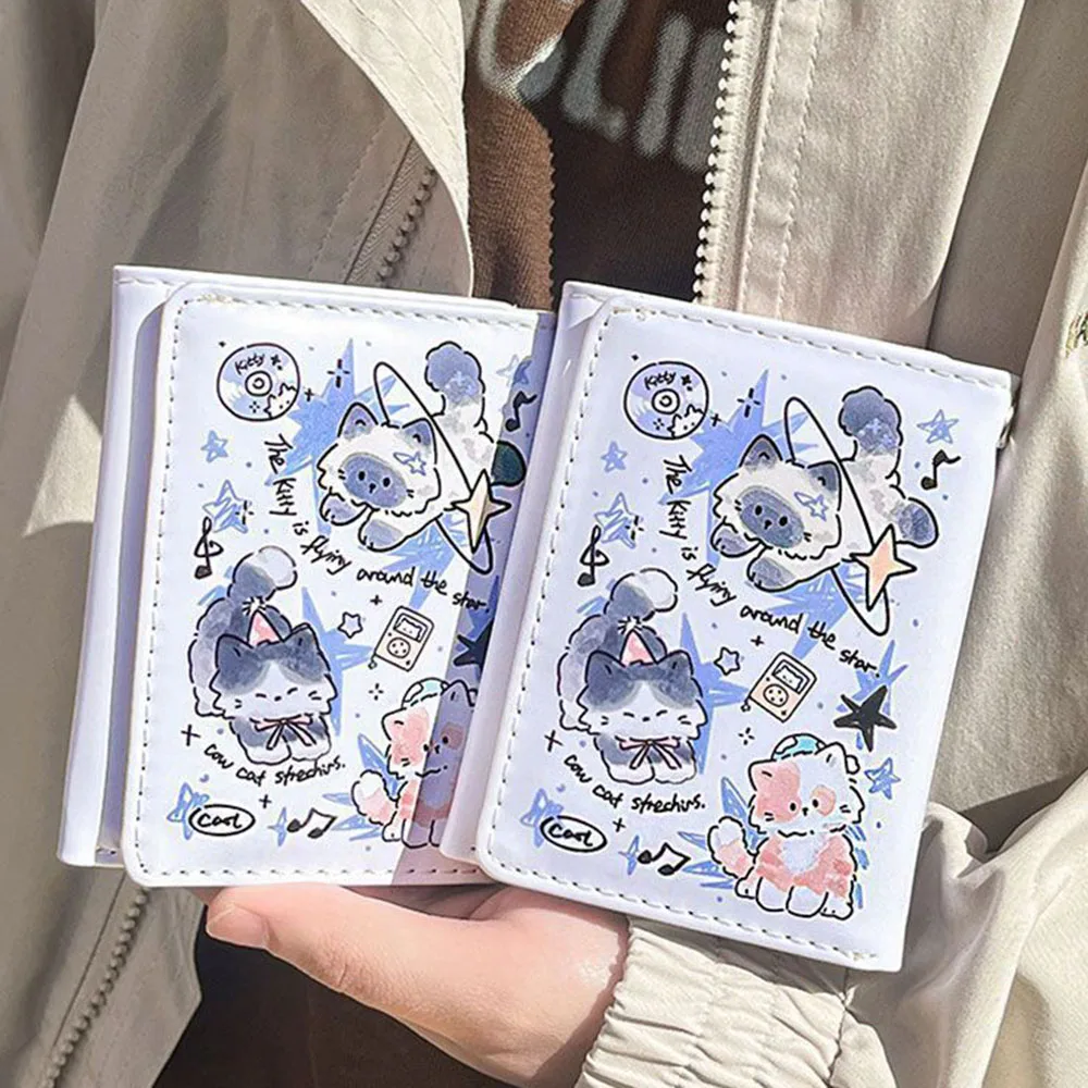Cartera de cuero PU para mujer, monedero Simple con 3 pliegues, tarjetero con múltiples ranuras para tarjetas, carteras cortas para niñas