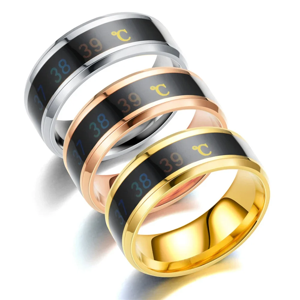 FSUNION 2025, recién llegado, anillos sensibles a la temperatura inteligentes de acero de titanio para mujeres y hombres, joyería resistente al agua, regalos de boda