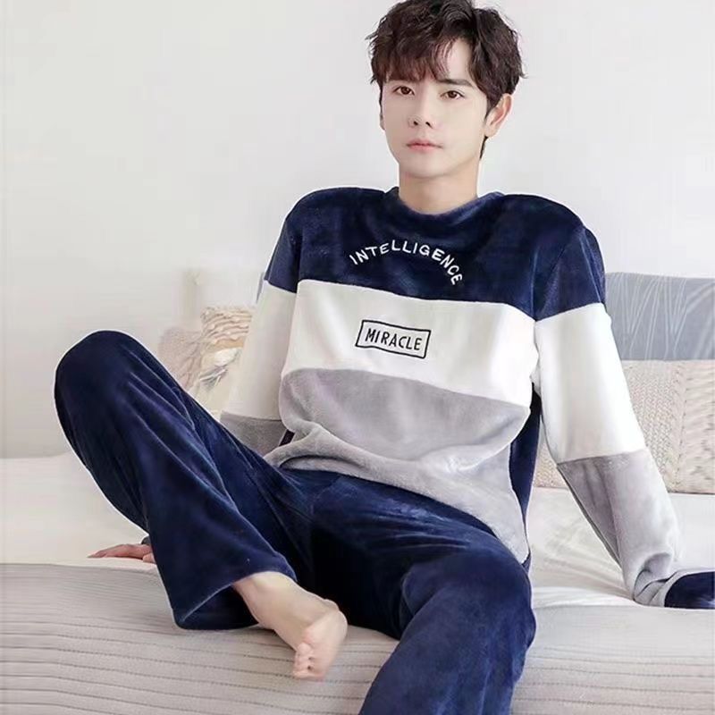 Pyjama d'hiver pour hommes, costume de maison en molleton de corail chaud à manches longues, modèles de printemps, d'automne et d'hiver en flanelle pour hommes, nouvelle collection