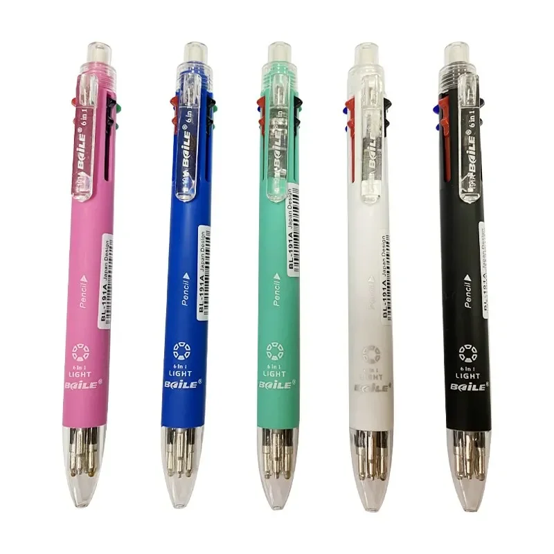 Penna a sfera multicolore creativa 6 in 1 Penne a pressione Personalità multifunzione Penne a pressione a sei colori Forniture per ufficio scolastico
