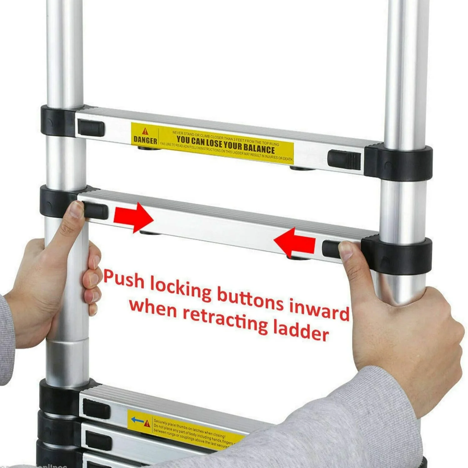 Extension Ladder 2.6M Portable Folding Ladder Non-Slip Extension Ladder Multi-Purpose Extension Ladder