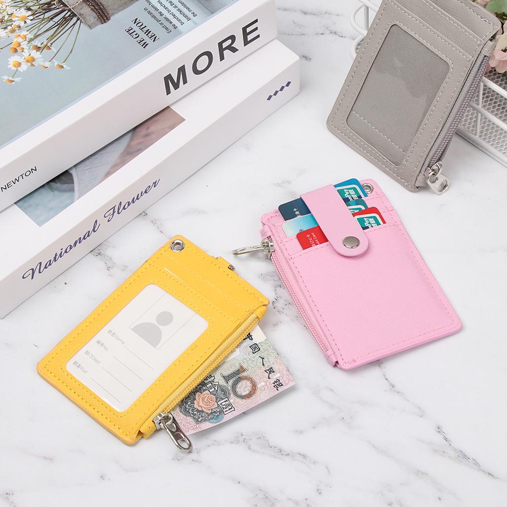 Portable Leather Business ID Card Credit Badge Holder Coin Purse Wallet Keychain