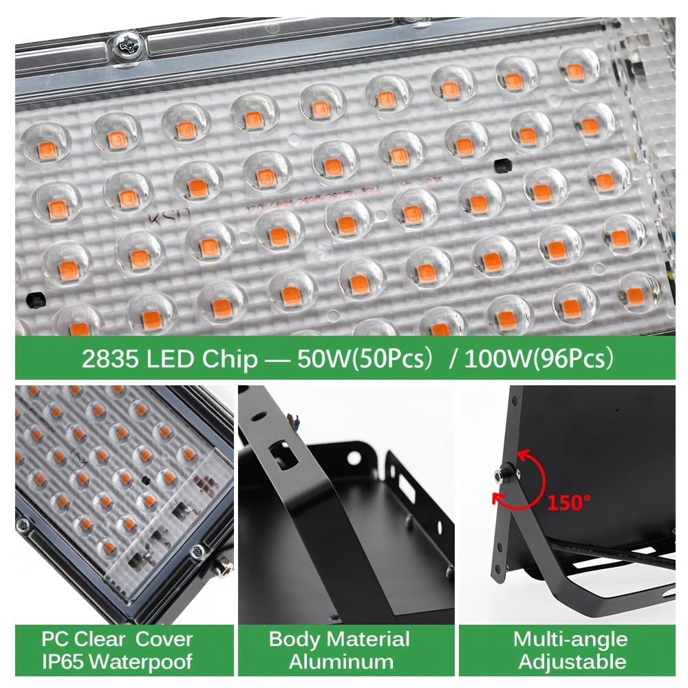 Pełne spektrum światła LED do uprawy Phyto Lampa AC 220V 50W 100W z wtyczką EU do szklarni Hydroponiczne oświetlenie reflektorowe do wzrostu roślin