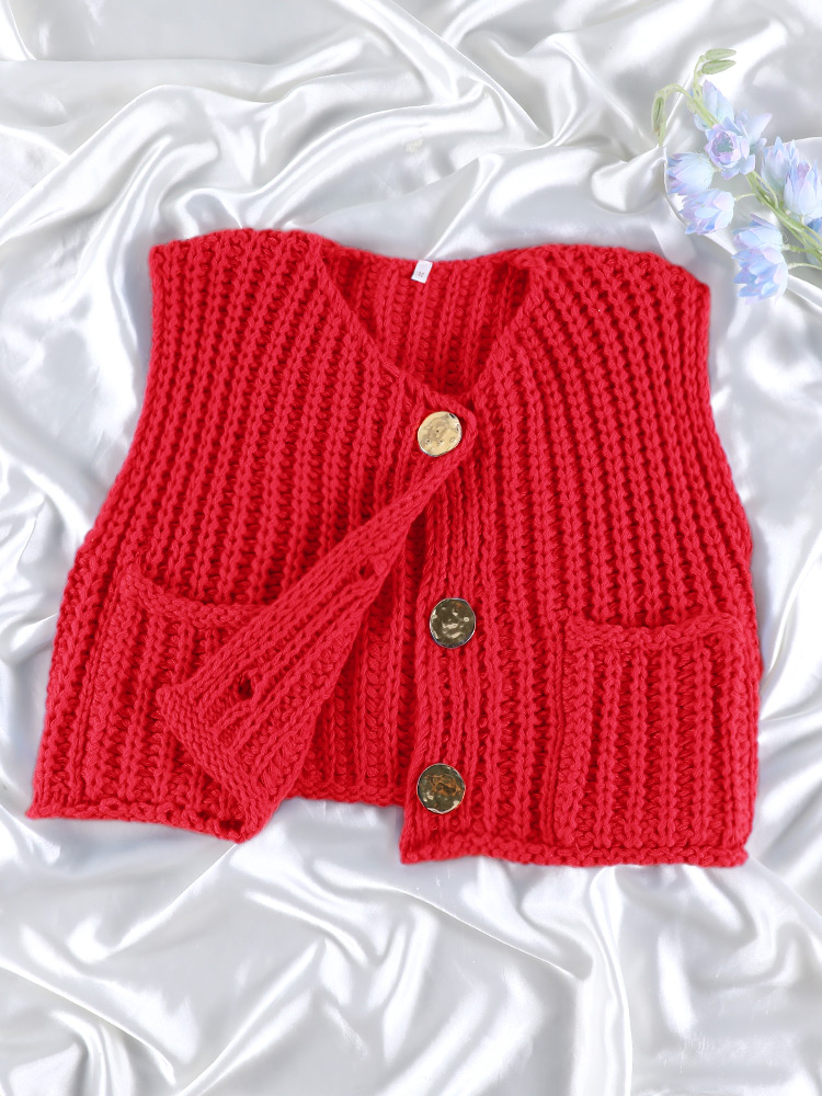 Frauen Gestrickte Weste Chic Kleidung Rot Farbe Ärmellose Casual Tank Top Frauen Pullover Westen Mode Pullover Top Taste Kleidung